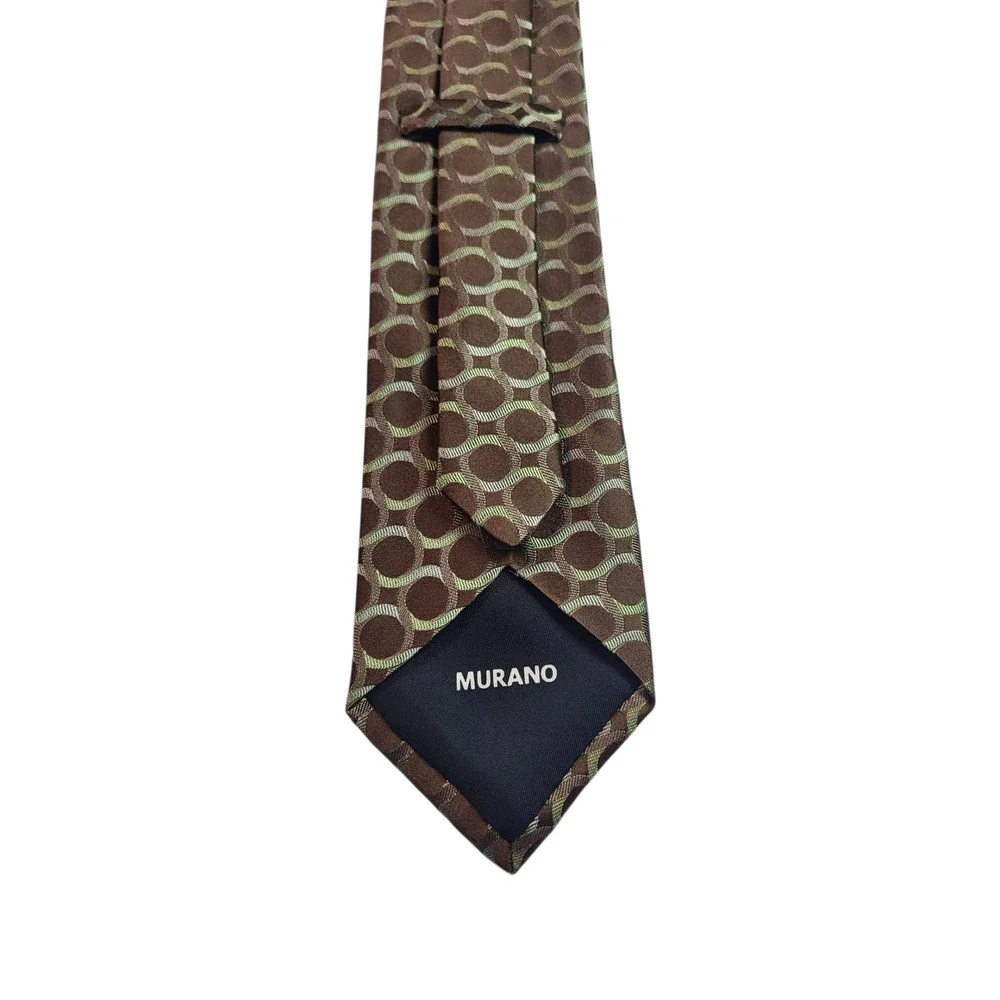 Murano Silk Necktie Brown Circle Pattern Business Career Formal